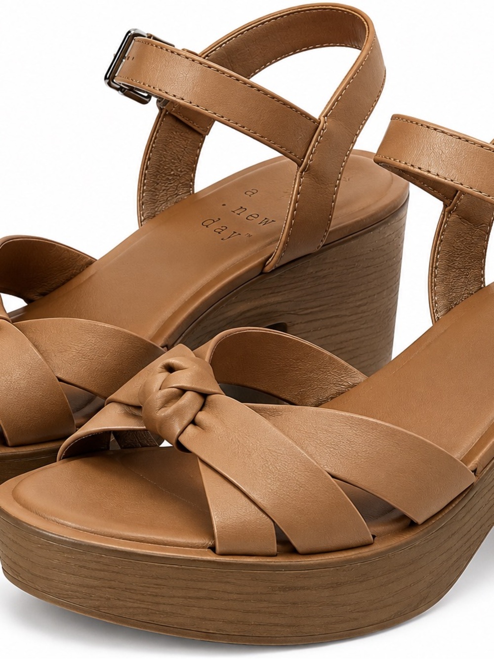 A New Day Tan Knotted Platform Block Heel Sandals Size 8 NWT